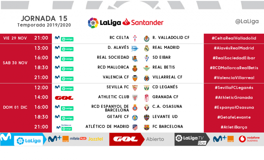 The kick off time for Matchday 15 of LaLiga Santander 2019 20 LALIGA