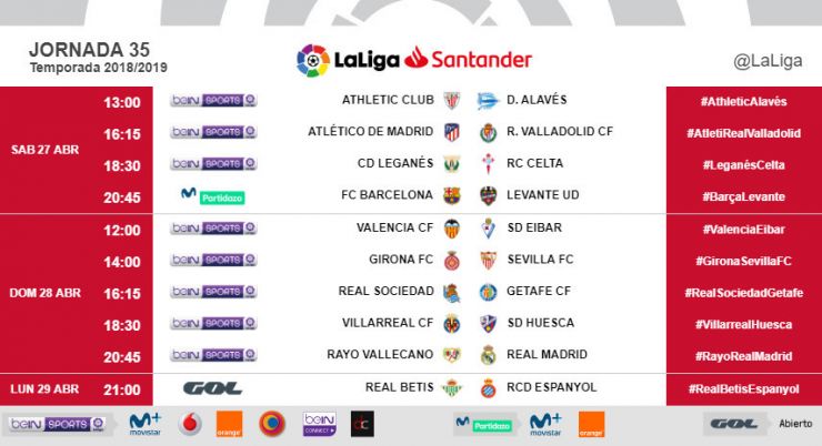 kick-off times Matchday of LaLiga Santander 2018/19 |