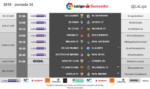 Horarios jornada 34 liga santander