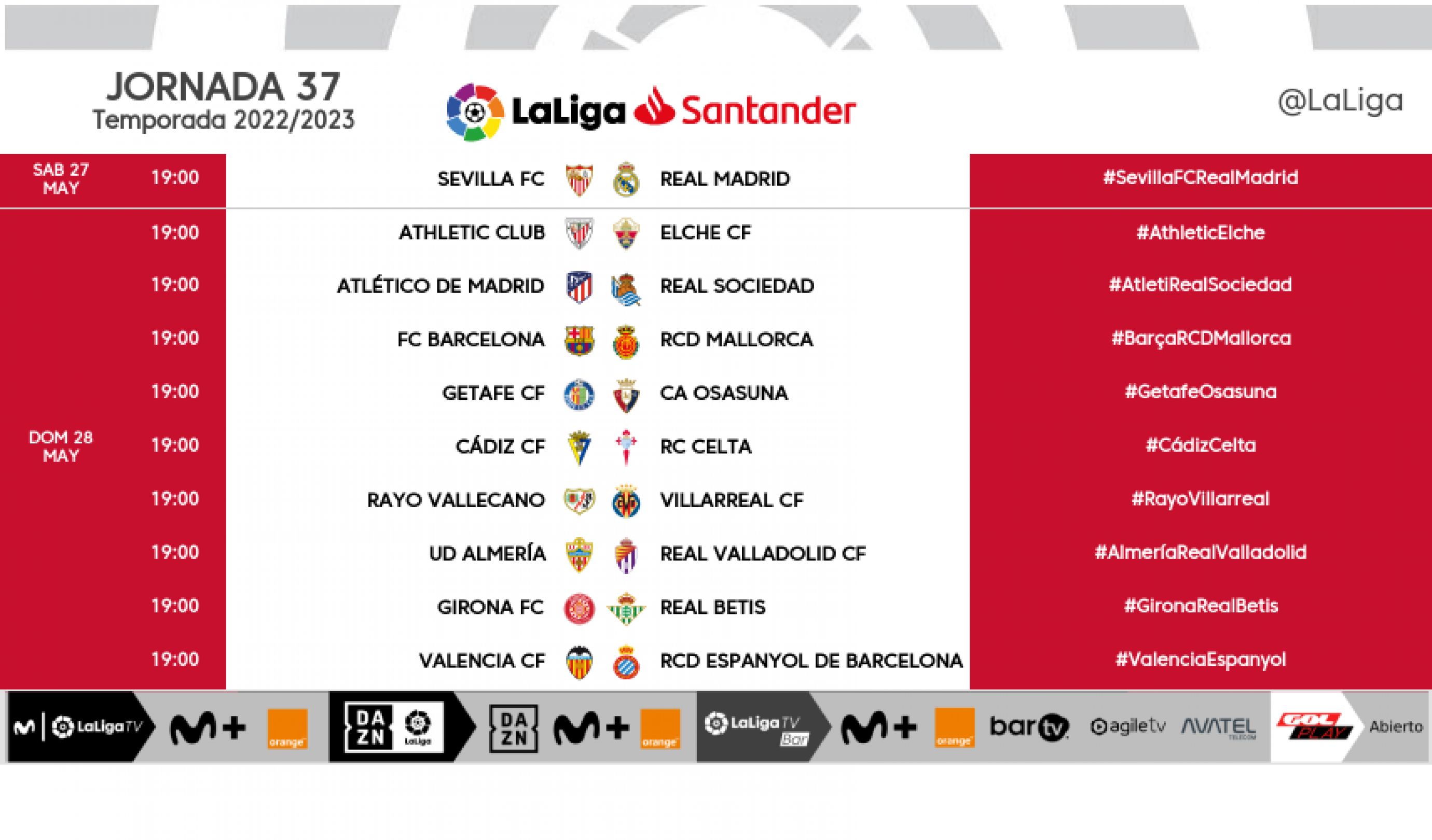 Partidos jornada 37 liga santander