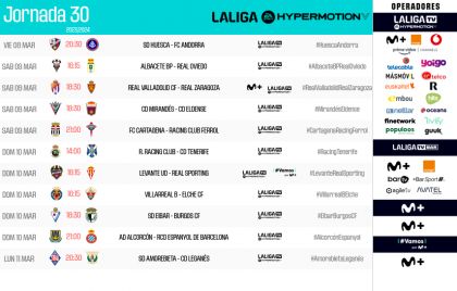 Horarios de la jornada 30 de LALIGA HYPERMOTION | LALIGA