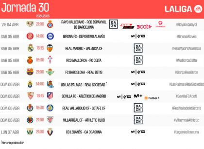 Horarios de la jornada 30 de LALIGA EA SPORTS 2024/25 | LALIGA