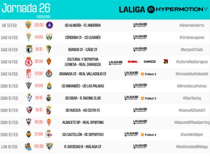 Horarios de la jornada 26 de LALIGA HYPERMOTION 2025/26 | LALIGA