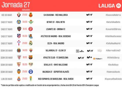 Horarios de la Jornada 27 de LALIGA EA SPORTS 2025/26 | LALIGA