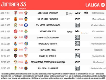 Horarios de la Jornada 33 de LALIGA EA SPORTS 2025/26 | LALIGA