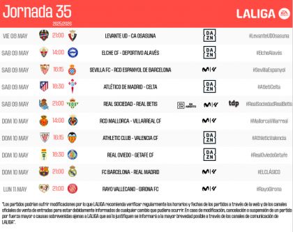 Horarios de la Jornada 35 de LALIGA EA SPORTS 2025/26 | LALIGA