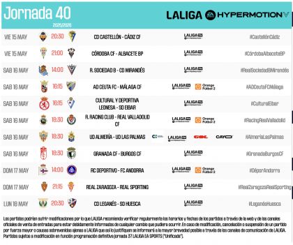 Horarios de la jornada 40 de LALIGA HYPERMOTION 2025/26 | LALIGA
